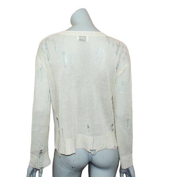 27 Miles Malibu Evalyn Distressed Crew Neck Sweater Beige - Picture 5 of 9